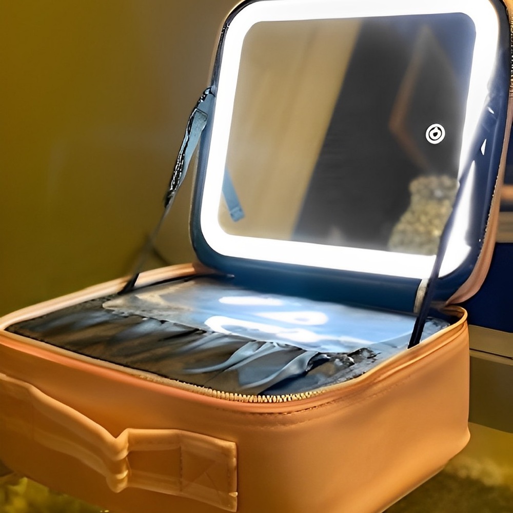HD LED Cosmetic Makeup Case Bag with Light Mirror-Perfect Gift for Travel-Pink